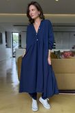 Made in Italy Donegal Cotton Jersey Smock Dress Navy